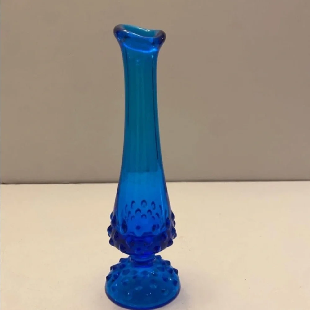 Vintage Colbalt Blue Hobnail Swung Swan Neck Bud Vase